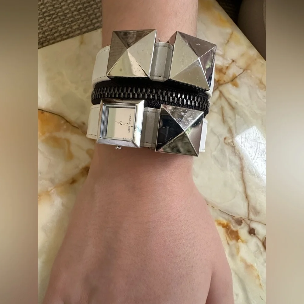 Karl Lagerfeld Silver and lWhite leather watch Bracelet